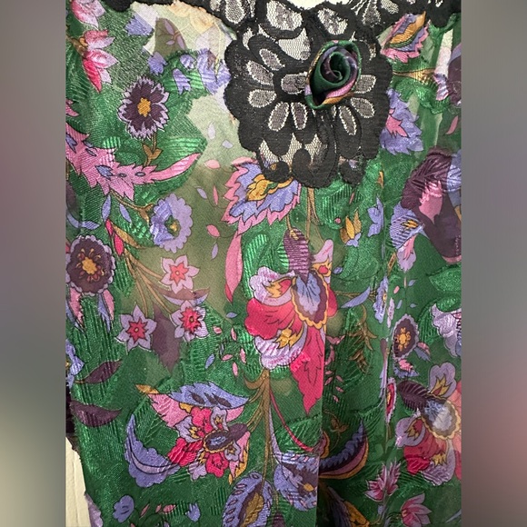 VTG 1980s Victoria’s Secret Gold label green floral lace nightgown. Sz.L - Picture 5 of 6